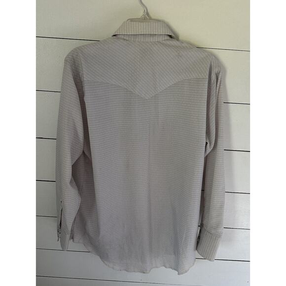 Vintage Wrangler Mens Permanent Press Long Tails LS Pearl Snap Beige Sz 16.5/33 - Picture 8 of 11